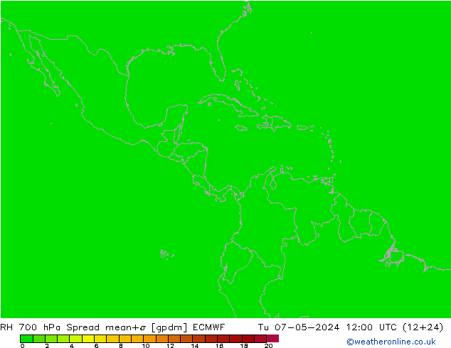 RH 700 hPa Spread ECMWF mar 07.05.2024 12 UTC
