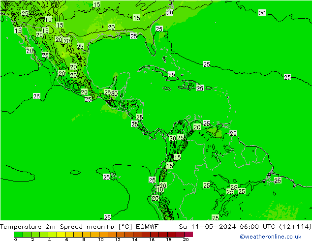 Temperatura 2m Spread ECMWF sáb 11.05.2024 06 UTC