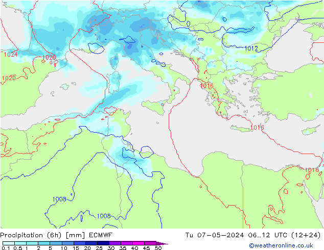 Precipitazione (6h) ECMWF mar 07.05.2024 12 UTC