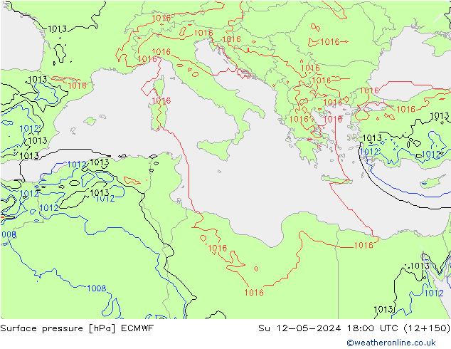 Presión superficial ECMWF dom 12.05.2024 18 UTC