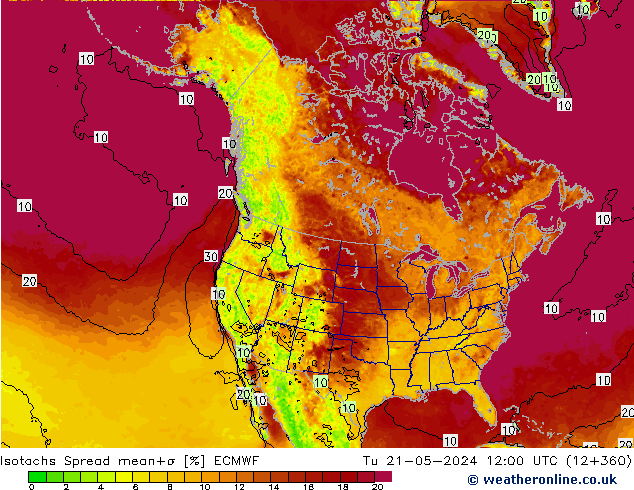 Isotachen Spread ECMWF Di 21.05.2024 12 UTC