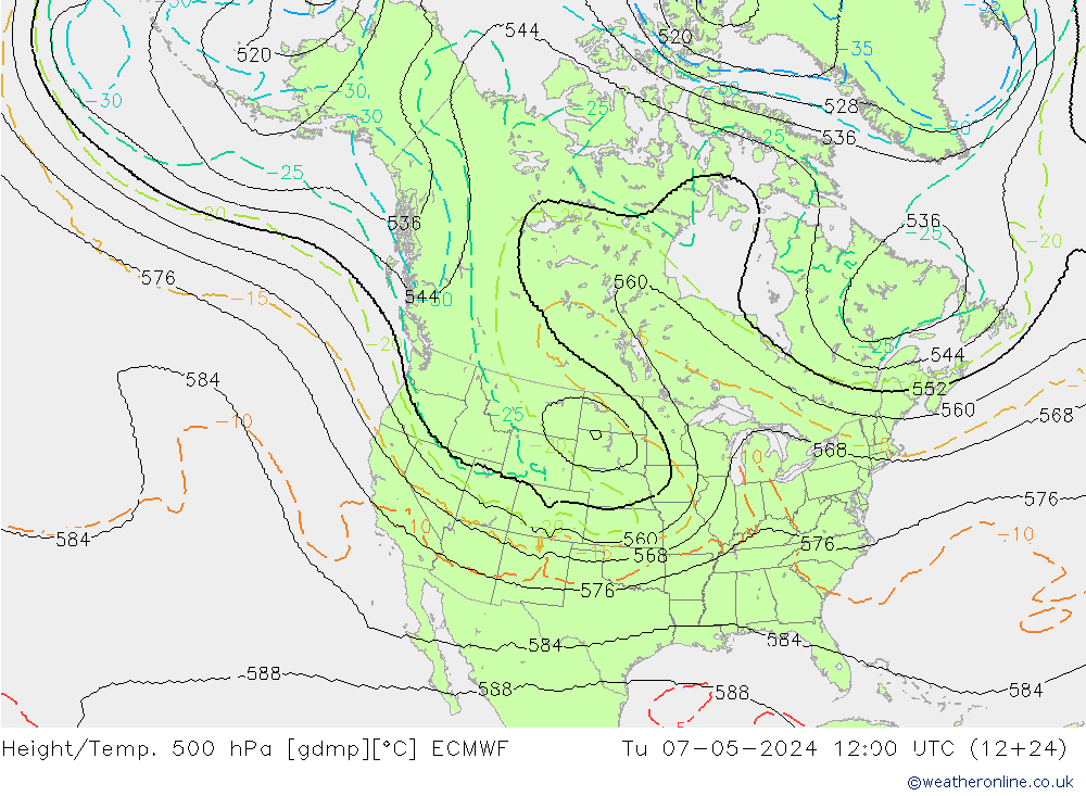Height/Temp. 500 hPa ECMWF Di 07.05.2024 12 UTC