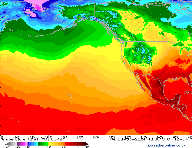 Temperatura (2m) ECMWF Qua 08.05.2024 18 UTC