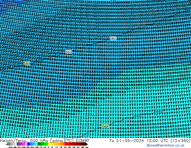 Height/Temp. 500 hPa ECMWF Di 21.05.2024 12 UTC