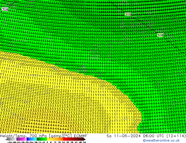 Height/Temp. 700 hPa ECMWF Sa 11.05.2024 06 UTC