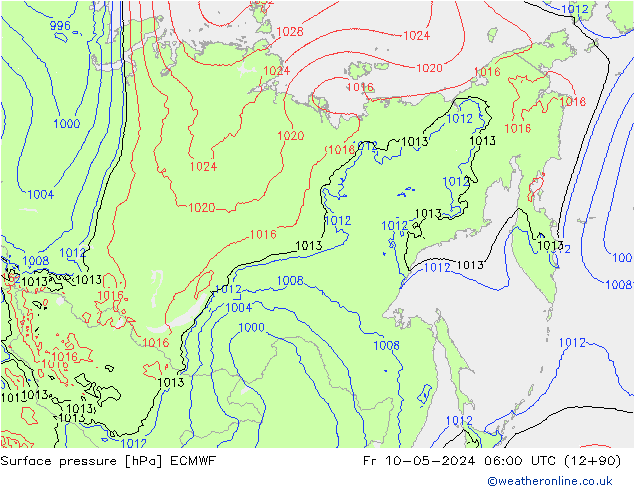 Surface pressure ECMWF Fr 10.05.2024 06 UTC