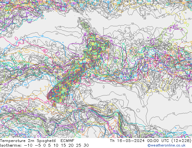 карта температуры Spaghetti ECMWF чт 16.05.2024 00 UTC