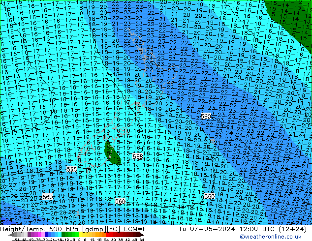 Height/Temp. 500 hPa ECMWF Tu 07.05.2024 12 UTC