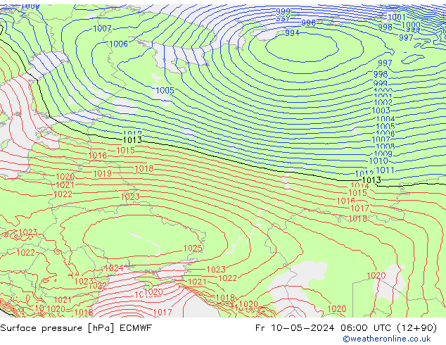 Bodendruck ECMWF Fr 10.05.2024 06 UTC