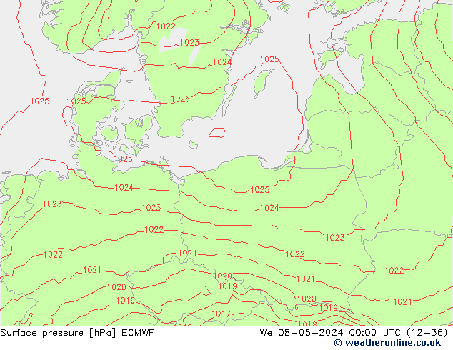 Surface pressure ECMWF We 08.05.2024 00 UTC