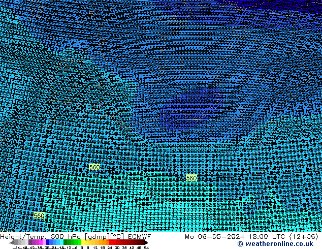 Height/Temp. 500 hPa ECMWF pon. 06.05.2024 18 UTC