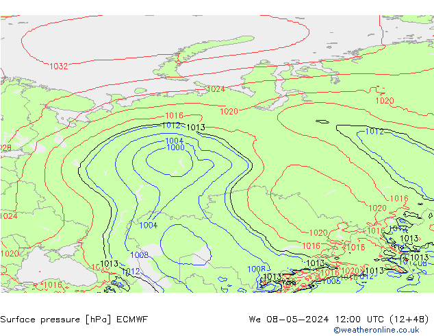 Presión superficial ECMWF mié 08.05.2024 12 UTC