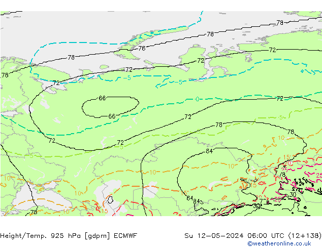 Height/Temp. 925 hPa ECMWF Su 12.05.2024 06 UTC