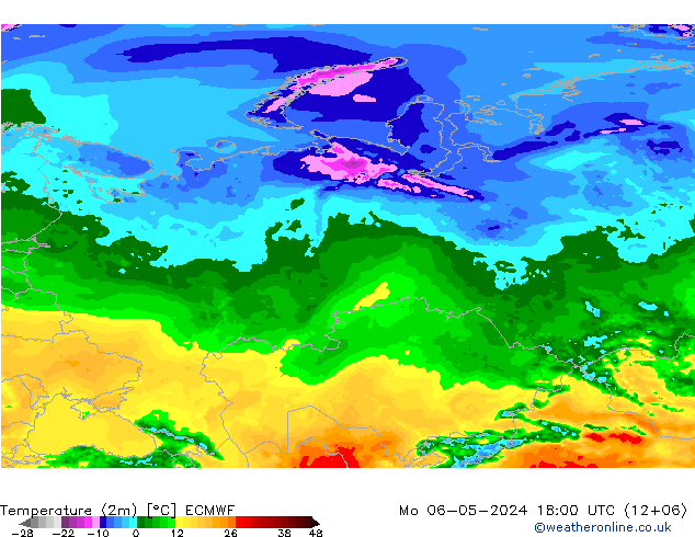 Temperaturkarte (2m) ECMWF Mo 06.05.2024 18 UTC