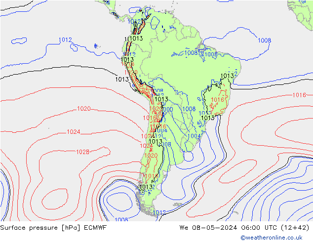 pressão do solo ECMWF Qua 08.05.2024 06 UTC