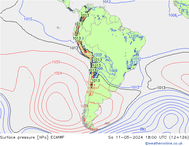 Surface pressure ECMWF Sa 11.05.2024 18 UTC