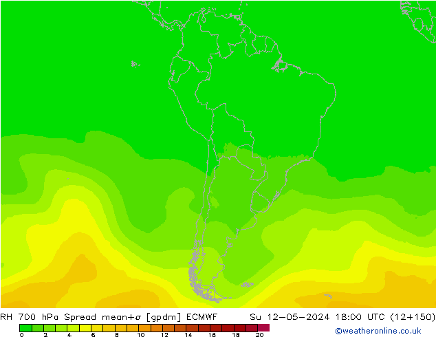 RH 700 hPa Spread ECMWF Su 12.05.2024 18 UTC