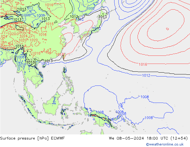 pressão do solo ECMWF Qua 08.05.2024 18 UTC