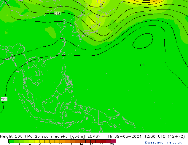 Height 500 hPa Spread ECMWF  09.05.2024 12 UTC