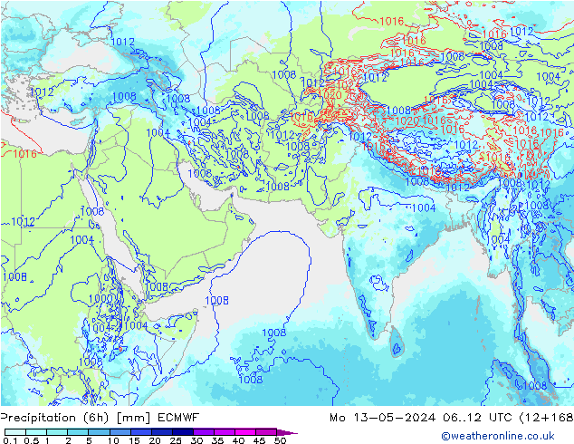 Precipitation (6h) ECMWF Mo 13.05.2024 12 UTC