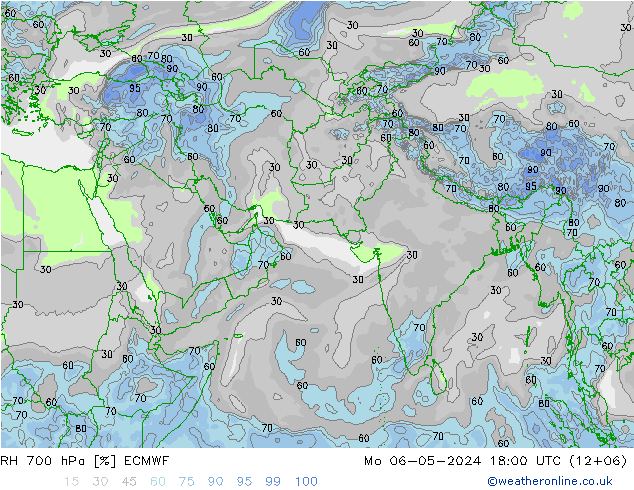 RH 700 гПа ECMWF пн 06.05.2024 18 UTC