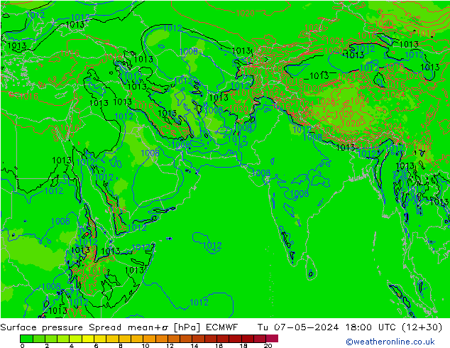 Presión superficial Spread ECMWF mar 07.05.2024 18 UTC