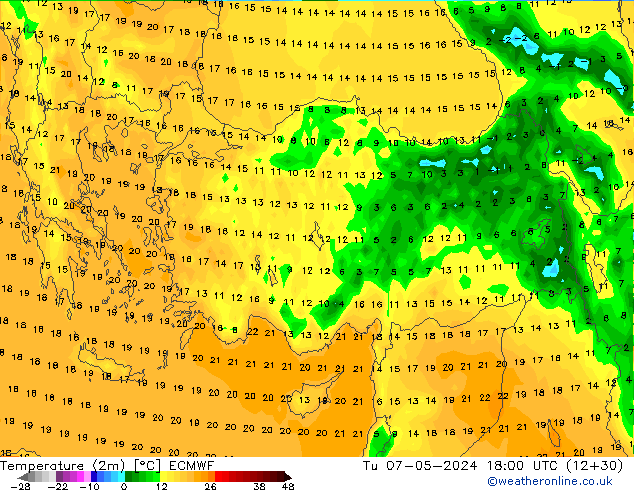 Temperatura (2m) ECMWF Ter 07.05.2024 18 UTC