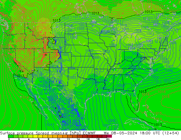 Surface pressure Spread ECMWF We 08.05.2024 18 UTC