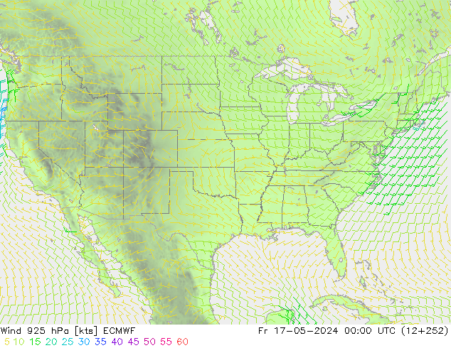 ветер 925 гПа ECMWF пт 17.05.2024 00 UTC