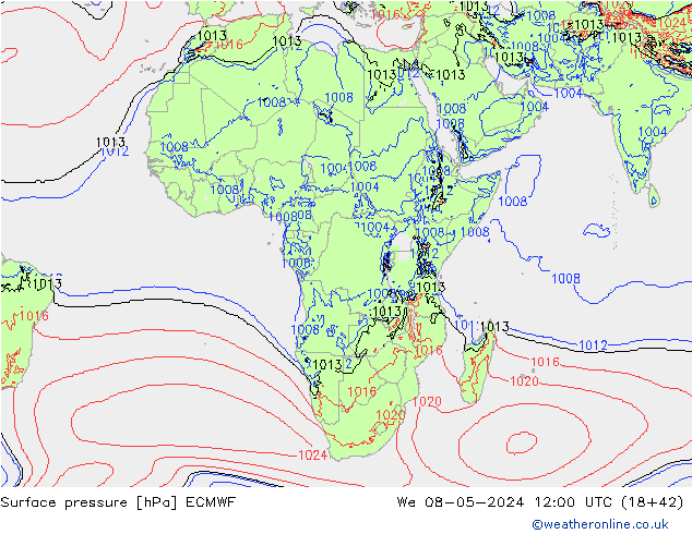 Surface pressure ECMWF We 08.05.2024 12 UTC