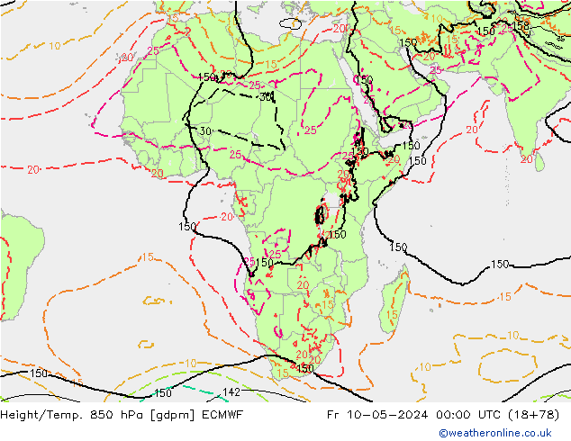 Géop./Temp. 850 hPa ECMWF ven 10.05.2024 00 UTC