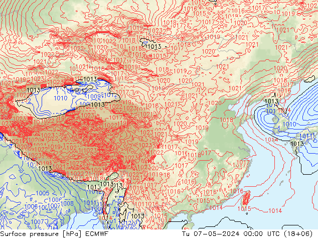 地面气压 ECMWF 星期二 07.05.2024 00 UTC
