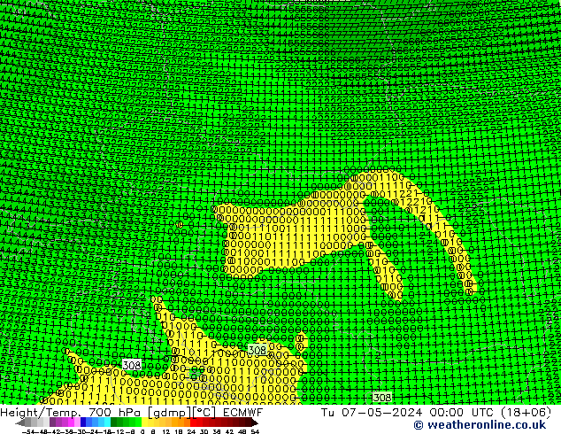 Height/Temp. 700 hPa ECMWF Tu 07.05.2024 00 UTC