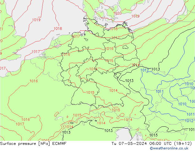 Bodendruck ECMWF Di 07.05.2024 06 UTC