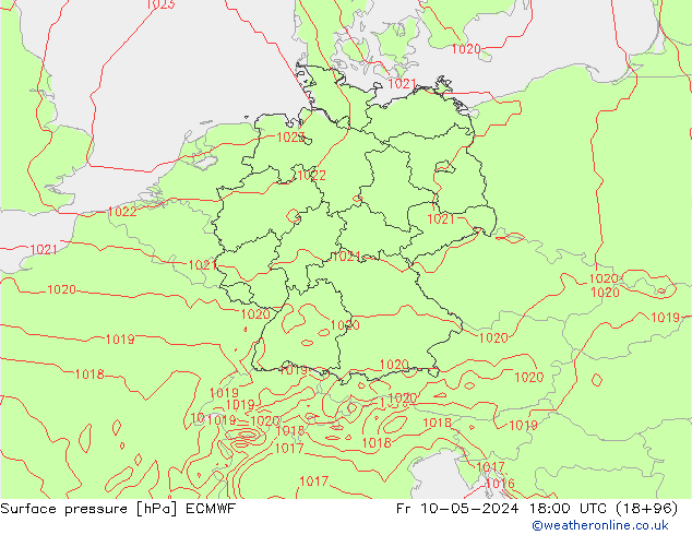 Surface pressure ECMWF Fr 10.05.2024 18 UTC