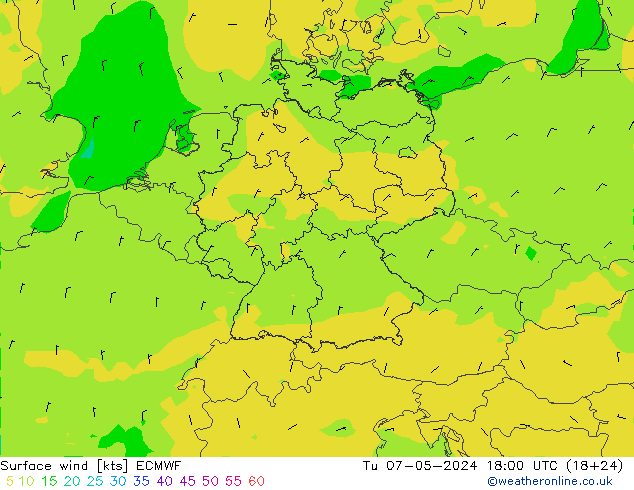 Surface wind ECMWF Tu 07.05.2024 18 UTC
