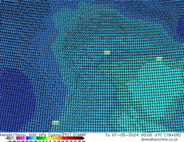 Height/Temp. 500 hPa ECMWF Ter 07.05.2024 00 UTC