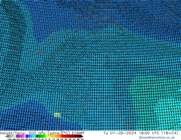 Height/Temp. 500 hPa ECMWF Di 07.05.2024 18 UTC