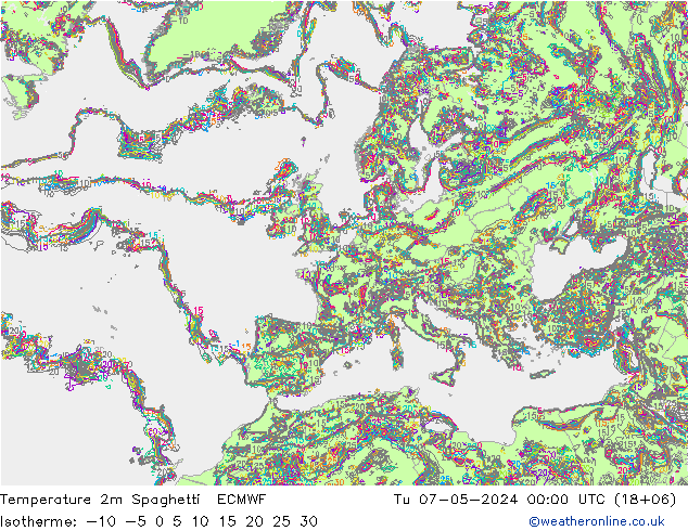 Temperature 2m Spaghetti ECMWF Tu 07.05.2024 00 UTC