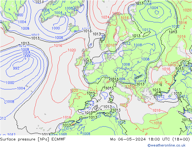 Bodendruck ECMWF Mo 06.05.2024 18 UTC