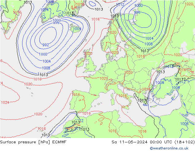 Bodendruck ECMWF Sa 11.05.2024 00 UTC