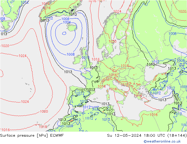 Pressione al suolo ECMWF dom 12.05.2024 18 UTC