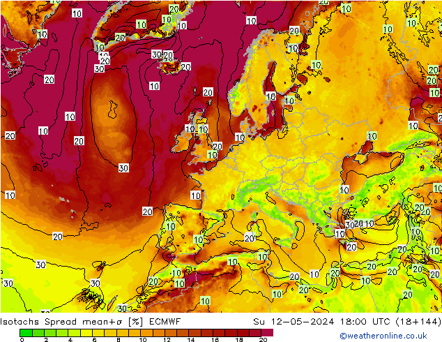 Isotachen Spread ECMWF So 12.05.2024 18 UTC