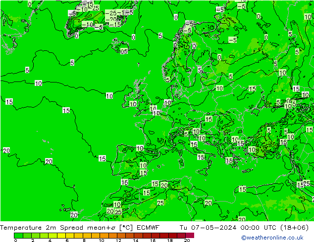 Temperaturkarte Spread ECMWF Di 07.05.2024 00 UTC
