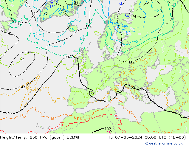 Height/Temp. 850 hPa ECMWF Di 07.05.2024 00 UTC