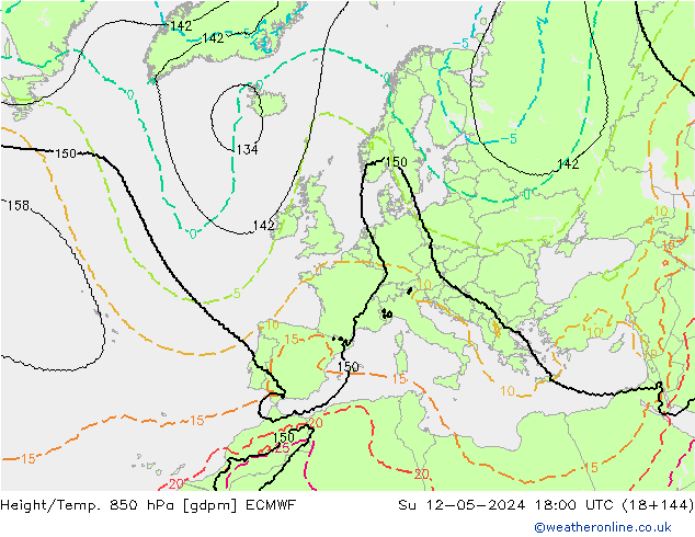 Hoogte/Temp. 850 hPa ECMWF zo 12.05.2024 18 UTC