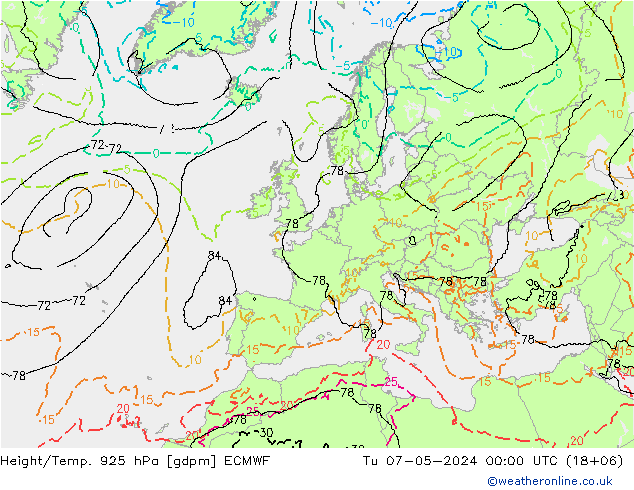 Height/Temp. 925 hPa ECMWF Tu 07.05.2024 00 UTC