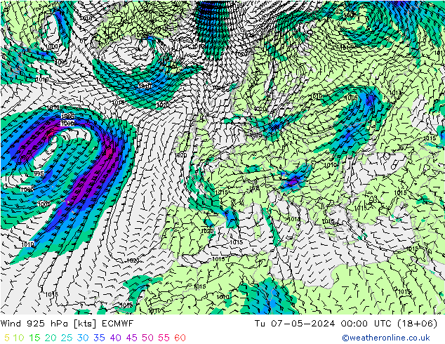 Wind 925 hPa ECMWF Di 07.05.2024 00 UTC