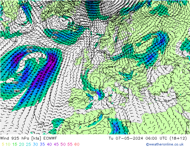 Wind 925 hPa ECMWF Di 07.05.2024 06 UTC