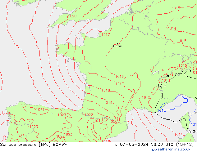 Bodendruck ECMWF Di 07.05.2024 06 UTC